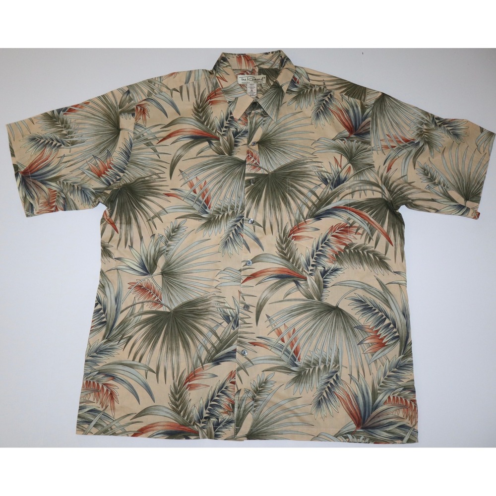 Tori Richard Honolulu Mens XL Tropical Palm Cruise Button Down Shirt Tan Green